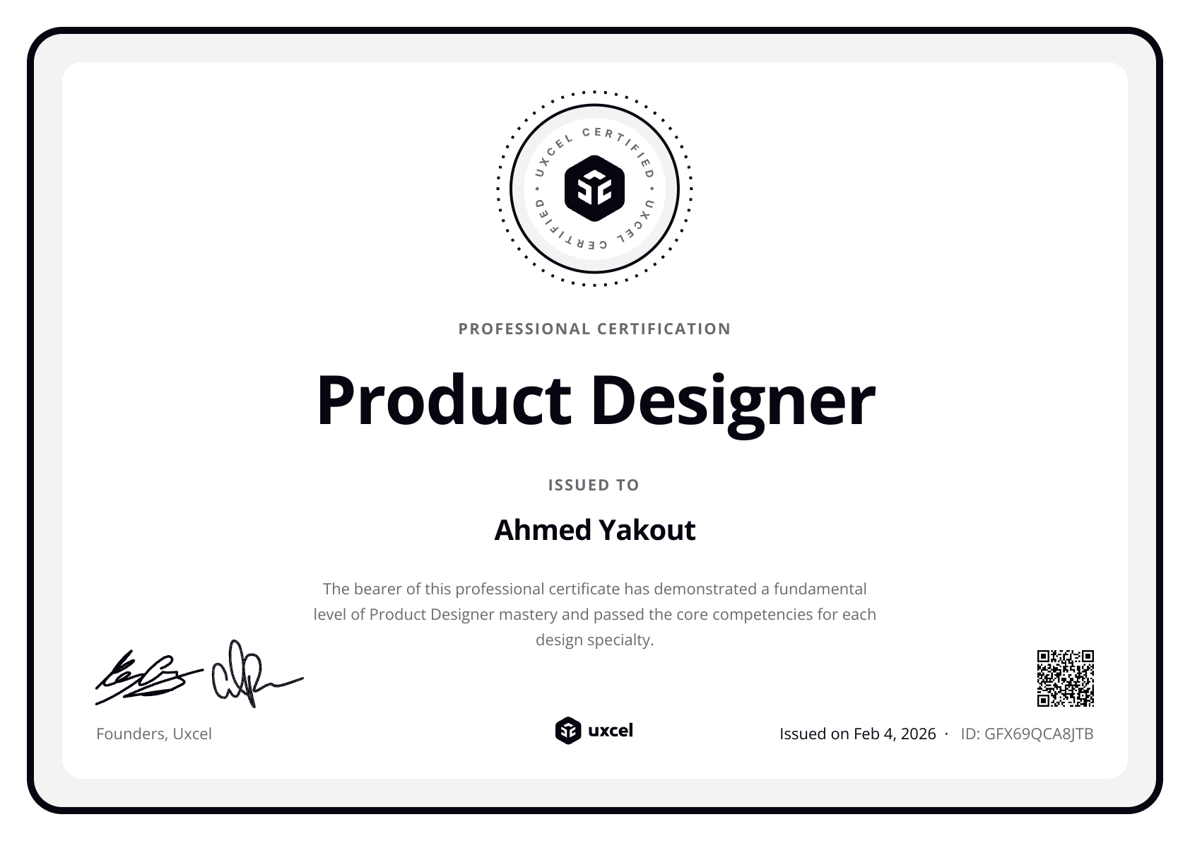 Ahmed Yakout's certificate